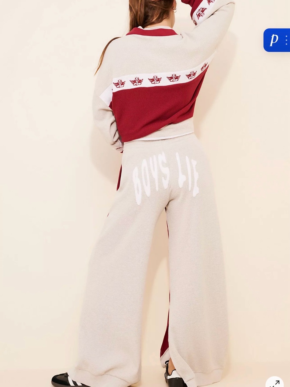 Boys Lie Wide Leg Colorblock Knit Pants in Burgundy and Cream - Picture 2 of 6